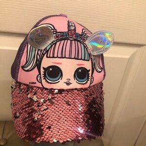 Pink Sequin Unicorn Doll Face Trucker Hat
